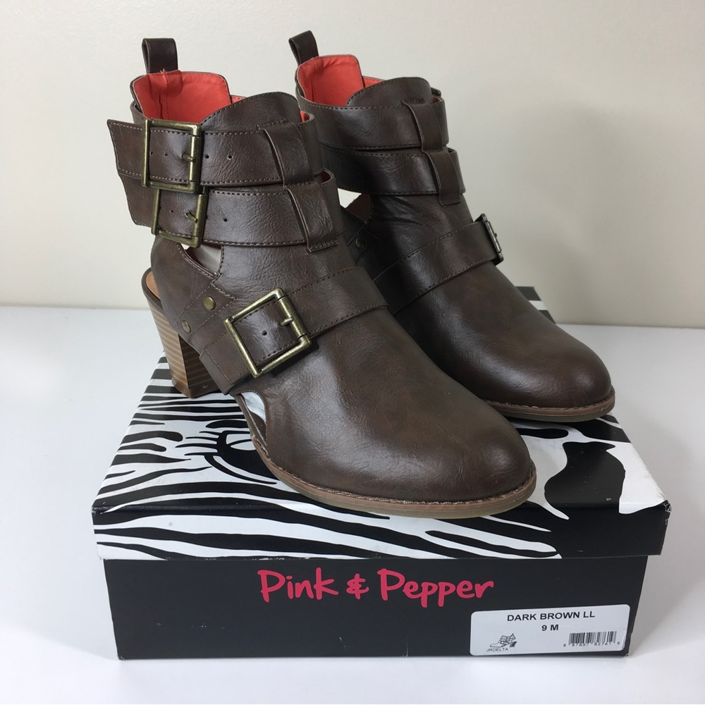 Brown Bootie Styled Heel Out Shoes Size 9M